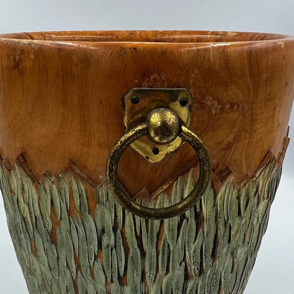 Vintage Carved Wood Wine Champagne Cooler Aldo Tura Style Metal Liner MCM‎